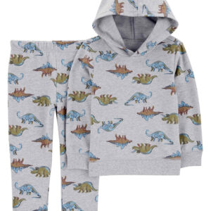 Conjunto longo de moletom infantil 2 peças capuz dinossauro cinza