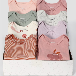 Kit body bebê 8 peças manga curta lisos e cerejas + caixa presente M multicor | Carter's
