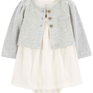 Vestido bebê canelado mescla com casaco multicor | Carter's