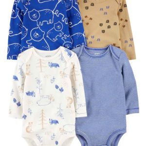 Kit body bebê 4 peças listrado com bichinhos multicor |