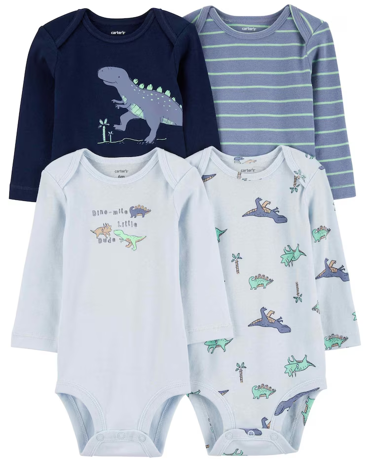 Enxoval bebê 8 peças manga longa listrado elefantes multicor | Carter's - Imagem 3