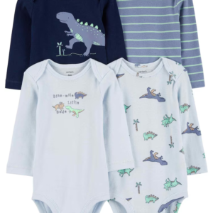 Kit body bebê 4 peças dinossauros listras azul |