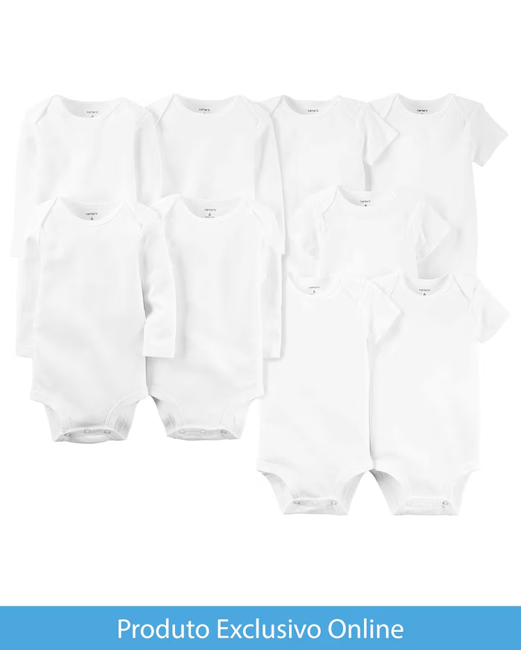 Enxoval bebê 9 peças manga curta e longa branco |