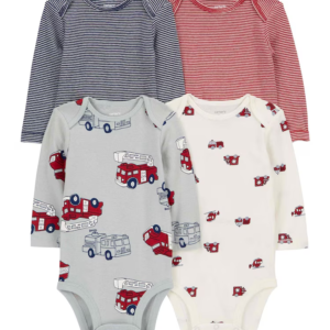 Kit body bebê 4 peças bombeiros listrado multicor |
