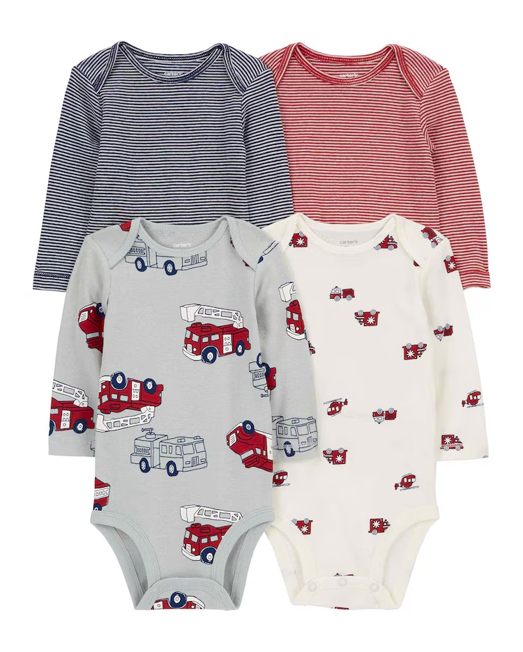 Kit body bebê 4 peças bombeiros listrado multicor |