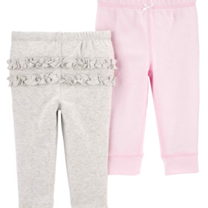 Kit Calça Bebê Carter's 2 Peças Babados Cinza/Rosa Claro Tam PREM a 24 Meses