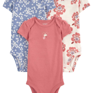 Kit body bebê 3 peças manga curta pássaro e floral multicor | Carter's