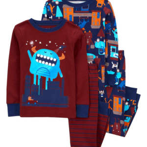 Pijama longo infantil 4 peças listrado monstrinho multicor |