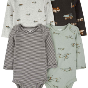 Kit body bebê 4 peças manga longa aviões e carros multicor |